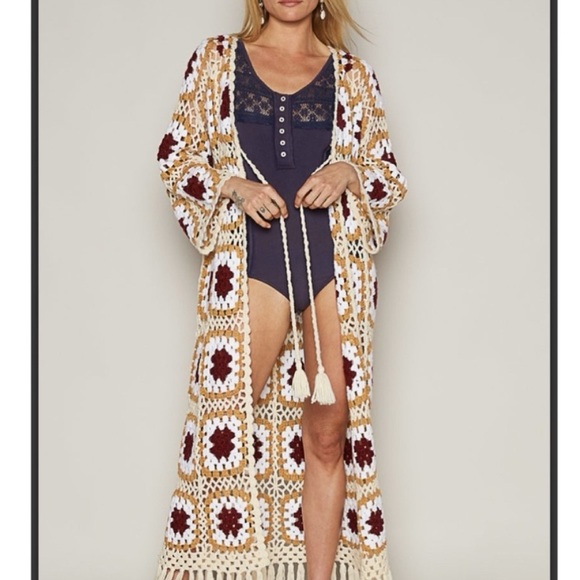 POL crotchet long cardigan sweater anthropology bobo free people granny chic NWT - Picture 2 of 2